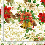 Timeless Treasures - Deck The Halls - Christmas Bell Poinsettia & Text, Cream