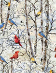 Timeless Treasures - Holiday - Christmas Journey - Winter Birds, White