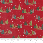 Moda - Woodland Winter - Tiny Deer & Pine Trees, Cardinal Red