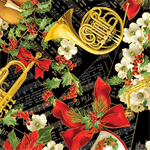 Benartex Kanvas Studio - Christmas Musical - Christmas Serenade, Black