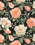 Wilmington Prints - Peach Whispers - Large Flowers, Black