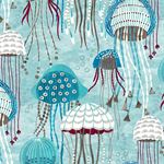 Michael Miller - Fanciful Sea Life - Jolly Jellyfish, Aqua