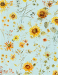 Wilmington Prints - Sunflower Sweets - Flowers All Over, Light Teal