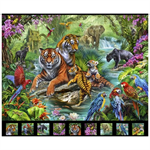 Quilting Treasures - Jungle Paradise - 36^ Jungle Animal Panel, Black