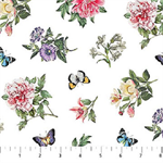 Northcott - Botanica - Digital Print Floral Toss, White/Multi