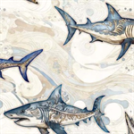 Quilting Treasures - Atlantis - Sharks Toss, Cream