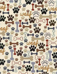 Timeless Treasures - Dogs - Bones & Paws, Cream