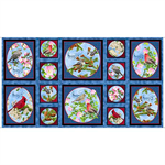 Quilting Treasures - Songs of Nature - Songbird Patches 24^ Panel, Dark Blue