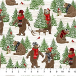 Northcott - Beary Merry Christmas - Bears & Christmas Trees, White