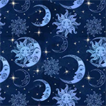 Quilting Treasures - Celestial - Moon Faces, Navy