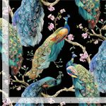 Timeless Treasures - Flourish - Elegant Peacock on Branches, Black