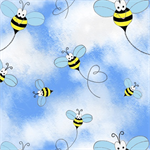 Quilting Treasures - Bee Poppin' - Bees & Clouds, Blue