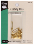 Dritz - Safety Pins - Brass Gilt - Size 00 - 15 ct. - 3/4^ Long