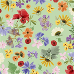 Quilting Treasures - Wildflowers - Tossed Flowers, Green