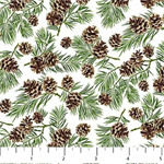 Northcott - Beary Merry Christmas - Piine Cones, White