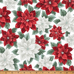 Hoffman California - Christmas Splendor - Packed Poinsetia, Winter Cherry/Silver