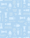 Wilmington Prints - Alpha-Bots - Robot & Word Toss, Sky Blue