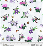 P & B Textiles - Chickadee Songs - Allover Chickadees and Flower, Light Blue