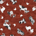 Blank Quilting - Rise With The Sun - Cows, Goats, Chickens, Red