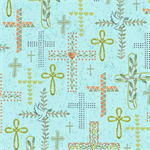 Quilting Treasures - Rejoice - Crosses, Aqua