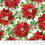 Northcott - Yuletide Traditions - Red Poinsettia, White