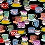 Quilting Treasures - Tea Time - Tea Cups, Black