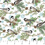 Northcott - Woodland Woolies Flannel - Chickadees, White