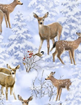 Timeless Treasures - Holiday - Woodland Deer, Blue