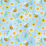 Benartex Kanvas Studio - Sunshine Days - Daisies & Bees, Blue