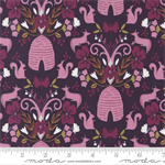 Moda - Wild Meadow - Floral & Animal Damask, Prune