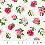 Northcott - Bloom - Small Peonies on Damask, White