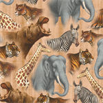 Quilting Treausres - Out of Africa - Packed Safari Animals, Tan