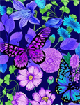 Timeless Treasures - Forest Magic - Large Floral & Butterflies, Blue