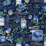 Timeless Treasures - Fruit - Blueberry Chalkboard, Navy