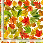 Timeless Treasures - Fall is in The Air - Metallic Fall Leaves, Cream