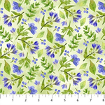 Northcott - Pressed Flowers - Blue Flower Toss, Green