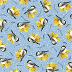 Quilting Treasures - Chickadees - Chickadees on Leaves, Blue