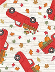 Timeless Treasures - Happy Fall Y'all - Red Trucks with Pumpkins, Natural