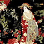 Timeless Treasures - Kyoto Garden - Japanese Geishas, Black