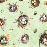 Quilting Treasures - Birdsong - Nest & Eggs, Light Green