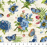 Northcott - Something Blue - Floral, Cream/Multi