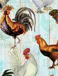 Timeless Treasures - Farm - Chickens on Faded Fence, Multi