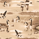 Quilting Treasures - Flying Geese - Geese Lake Scenic, Tan