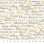 Northcott - White Christmas - Stonehenge - Words, Light Cream