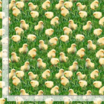 Timeless Treasures - Just Hatched - Chicks on Grass, Green