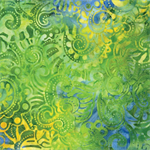 Benartex - Batiks - Bali Caribbean - Mod Paisley, Lime/Blue