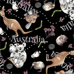 Quilting Treasures - Kiwis & Koalas - Animal Toss, Black