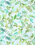 Timeless Treasures - Spring Song - Watercolor Varied Leaves, Aqua