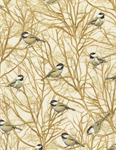 Timeless Treasures - Harvest - Metallic Chickadees, Cream