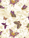 Timeless Treasures - Majestic - Amethyst Butterflies, Cream